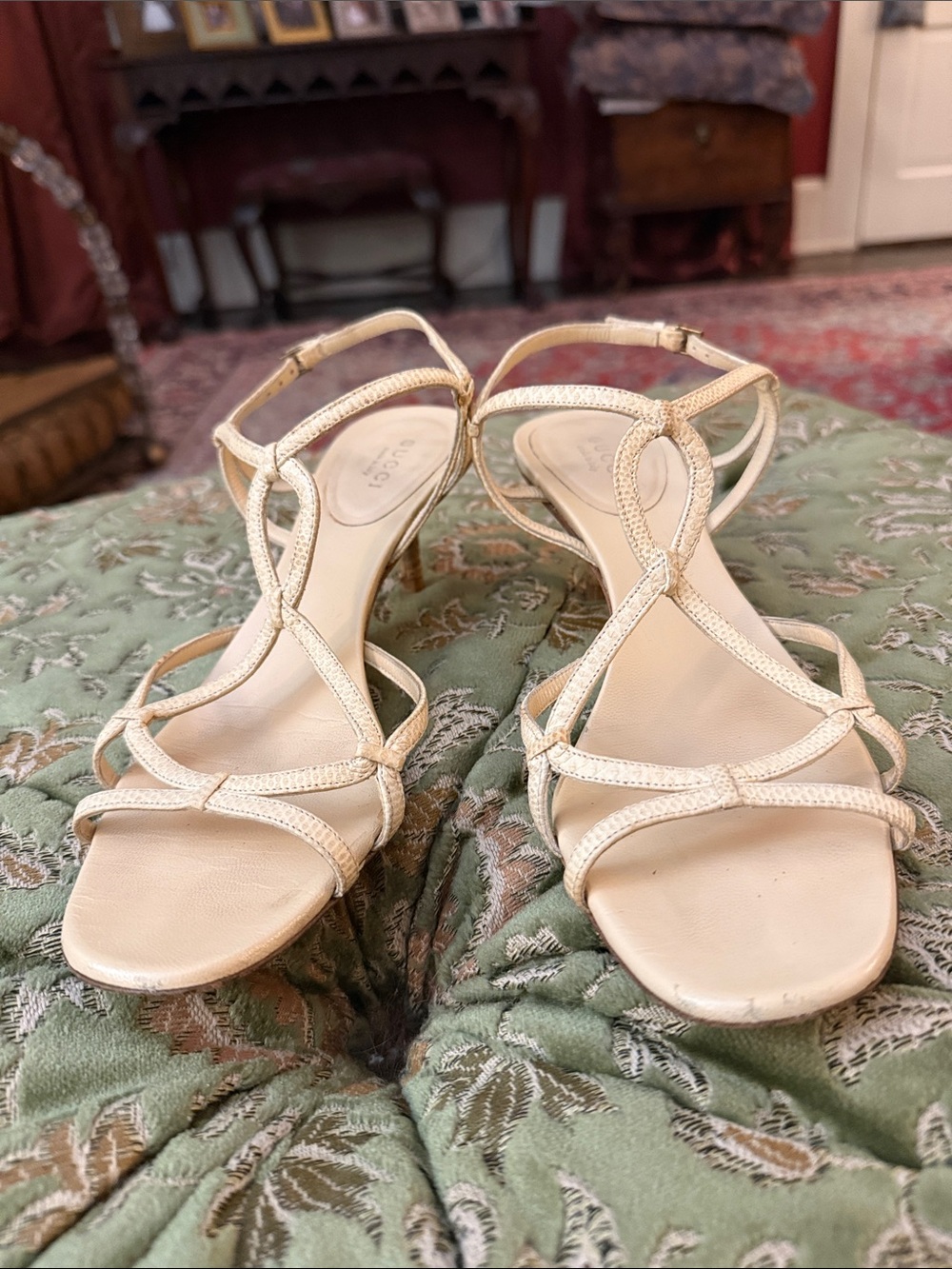 Vintage Gucci Cream Strappy High-Heel Sandals